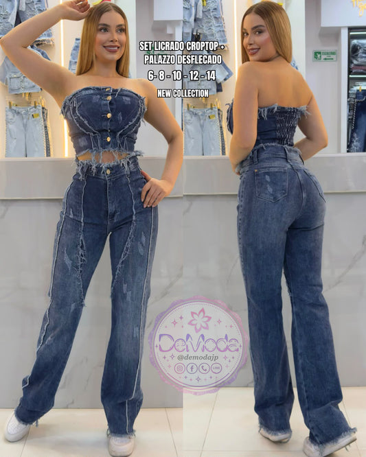 Set Jeans Palazzo flecos 2